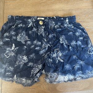 Linen tropical print shorts